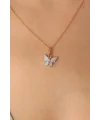 Gold Mavi Renk Kelebek Figür Kadın Kolye