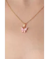 Gold Pembe Renk Kelebek Figür Kadın Kolye