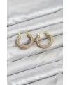 Gold Renk Full Zirkon Taşlı Halka Kadın Küpe