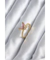 Gold Renk Pembe Zirkon Taşlı Kelebek Model Kadın Yüzük