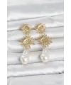 Gold Renk Pirinç Güneş Model Detaylı Kadın Küpe