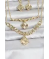 Gold Renk Pirinç Kolye Bileklik ve Küpe Seti