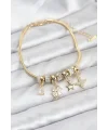 Gold Renk Pirinç Yonca Charmlı Kadın Bileklik