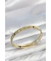 Gold Renk Pirinç Yonca Model Zirkon Taşlı Kadın Kelepçe Bileklik