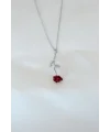 Gümüş Kaplama Kırmızı Gül Figürlü Kadın Kolye
