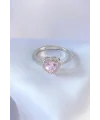Gümüş Renk Pembe Zirkon Taşlı Kalp Charm Model Pirinç Kadın Yüzük