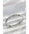 Gümüş Renk Pirinç Yonca Model Zirkon Taşlı Kadın Kelepçe Bileklik