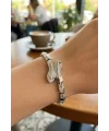 Gümüş Renk Pirinç Zirkon Taşlı Yılan Model Kadın Bileklik
