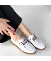 Guot Beyaz Cilt Bağcıklı Babet Ayakkabı