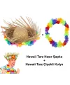Hawaii Tarzı Tropikal Çiçekli Hasır Şapka Ve Çiçekli Hawaii Kolye