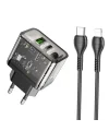 HOCO N34 PD20W USB+Type-C + iPhone Lightning Kablo Hızlı Şarj Adaptör Seti-(5775)