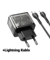 HOCO N34 PD20W USB+Type-C + iPhone Lightning Kablo Hızlı Şarj Adaptör Seti-(5775)