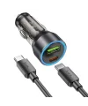 HOCO NZ12A Action PD43W USB + Type-C Araç Çakmaklık Hızlı Şarj Aleti + Type-C to Type-C Kablo-(5775)