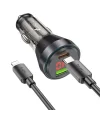 HOCO NZ12B Unimpeded PD48W USB + Type-C Araç Çakmaklı Hızlı Şarj Aleti + Type-C to iPhone Kablo-(5775)