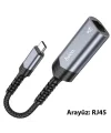 Hoco UA26 Type-c OTG RJ45 İnternet Adaptörü Dönüştürücü 1000 Mbps-(5775)