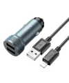 HOCO Z49 Çift USB Girişli Araç Şarj Başlık + USB To iPhone Lightning Kablo-(5775)