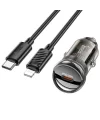 HOCO Z53 Sight Single PD30W Type-C Girişli Araç Çakmaklık Hızlı Şarj Aleti + Type-C to iPhone Lightn-(5775)