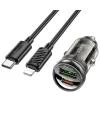 HOCO Z53A Vision PD30W Type-C + USB QC3.0 Girişli Araç Çakmaklık Hızlı Şarj Aleti + Type-C to iPhone-(5775)