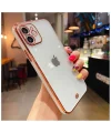 iPhone 11 6.1inç Gold Çerçeve Kamera Korumalı Silikon Bumper Kılıf-(5775)