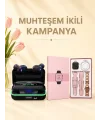 Kadınlara Özel Bileklik Hediyeli Akıllı Saat ve Dijital Göstergeli ANC Özellikli Bluetooth Kulaklık