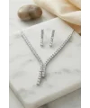 Kare Zirkon Taşlı Su Yolu Kolye ve Küpe Set