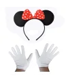 Kırmızı Fiyonklu Minnie Mouse Tacı Ve Beyaz Eldiven Seti