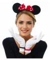 Kırmızı Fiyonklu Minnie Mouse Tacı Ve Beyaz Eldiven Seti