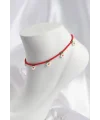 Kırmızı Renk Boncuklu Papatya Motifli Halhal