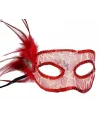 Kırmızı Renk Yandan Tüylü Pul Payet İşlemeli Parti Maskesi 23x12 Cm