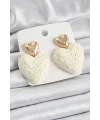 Krem Kalp Figürlü Hasır Örgü Model Gold Renk Kadın Küpe
