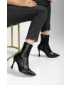 Orjen Siyah Cilt Streç Topuklu Bot