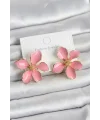 Pembe Mineli Çiçek Model Pirinç Kadın Küpe
