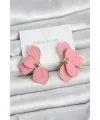 Pembe Mineli Lotus Model Pirinç Kadın Küpe