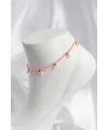 Pembe Renk Boncuklu Papatya Motifli Halhal