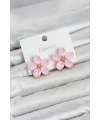 Pembe Renk Kristal Taşlı Çiçek Model Kadın Küpe