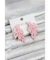 Pembe Renk Kristal Taşlı Kanat Küpe