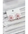 Pembe Renk Kristal Taşlı Lotus Çiçek Model Kadın Küpe