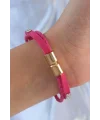 Pembe Renk Zirkon Taşlı Deri Çoklu Bileklik