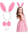 Pembe Tavşan Kostüm Seti – Taç, Papyon, Ponpon (12’li Paket)