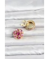 Pembe Zirkon Taşlı Düğme veya Manşet Broşu