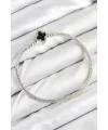 Pirinç Charm Zirkon Taşlı Yonca Model Gümüş Renk Kadın Bileklik