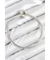 Pirinç Charm Zirkon Taşlı Yonca Model Gümüş Renk Kadın Bileklik