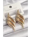 Pirinç Gold Renk 3 Sıra Dalga Model Kadın Küpe