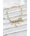 Pirinç Gold Renk Ay Charm Model Charmlı Kadın Bileklik