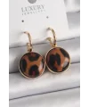 Pirinç Gold Renk Leopar Desenli Daire Model Kadın Küpe