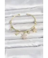 Pirinç Gold Renk Lotus Detay Charmlı Kadın Bileklik