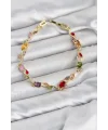 Pirinç Gold Renk Mix Renk Zirkon Taşlı Çiçek Model Kadın Bileklik