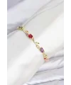 Pirinç Gold Renk Mix Renk Zirkon Taşlı Çiçek Model Kadın Bileklik