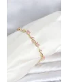 Pirinç Gold Renk Pembe Zirkon Taşlı Çiçek Model Kadın Bileklik