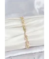 Pirinç Gold Renk Pembe Zirkon Taşlı Çiçek Model Kadın Bileklik